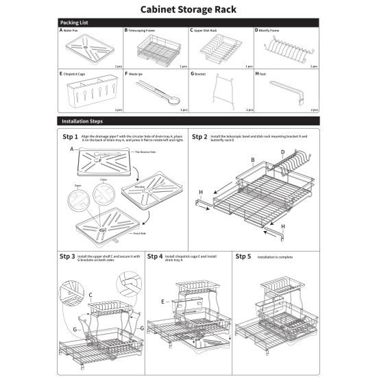2 Tiers Black Expandable Dish Drying Rack Kitchen Sink Counter Organizer Bowl Cup Plate Cutlery Storage